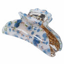 Woman Dark Blue Florals Pattern Plastic Hair Claw Clip Clamp N4Q5