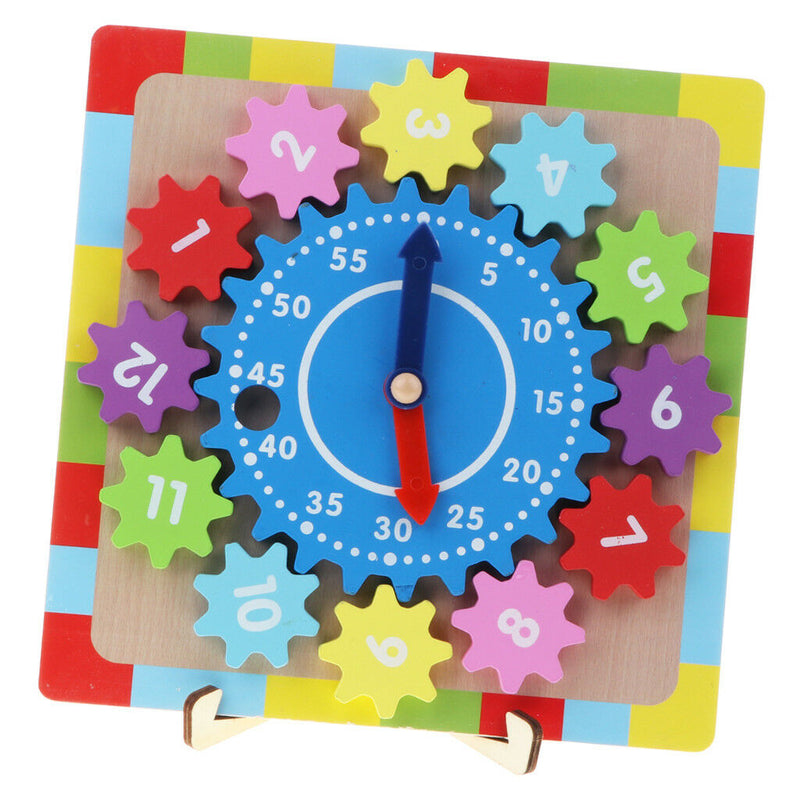 Wooden Shape Sorting Clock For Kids Educational Numbers & Gear Shapes Puzzle