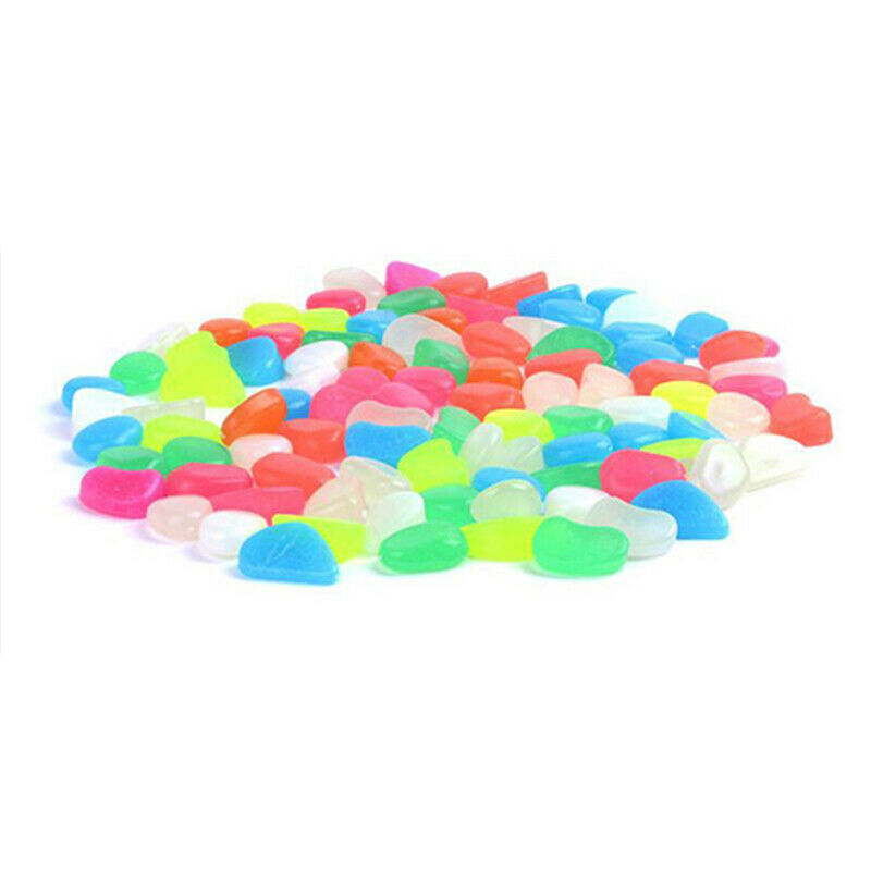 100Pcs Glow in the Dark Pebbles Artificial Stone Walkway Aquarium Fish Tank G7Z1