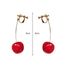 Korean Cherry Fruit Long Drop Earrings Women Sweet Ear Clip Pendant Jewelry A