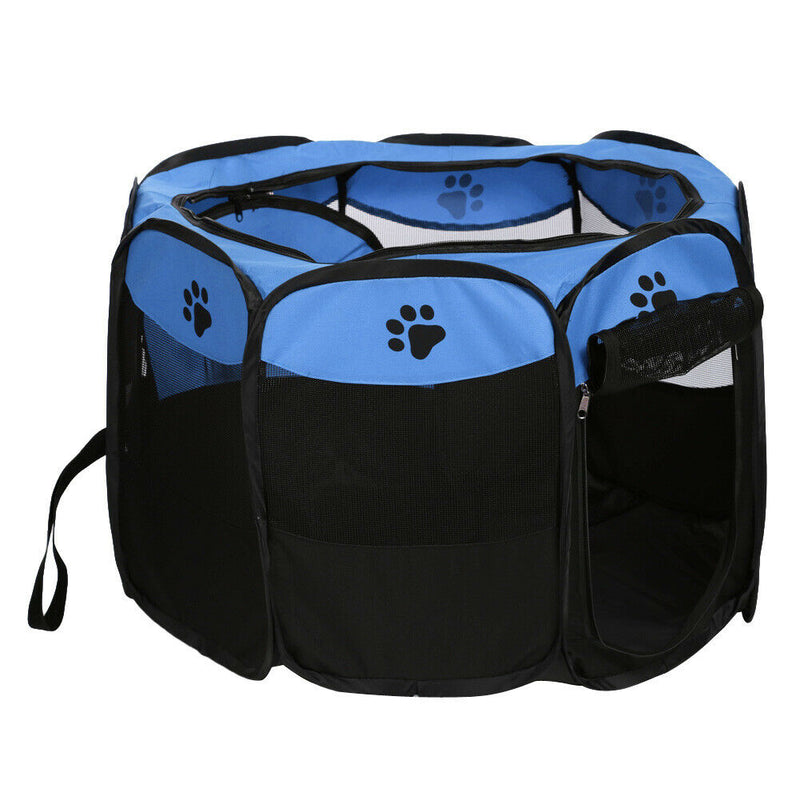 Claw Print Foldable Pet Cat Dog Tent House Guard Playpen Fence (Dark Blue) A