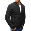 Men Long Sleeve Diamond Stand Collar Winter Padded Jacket (Black L) A