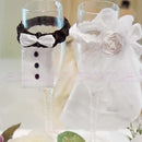 Wedding Party Toasting Wine Glasses Decor Bride & Groom Tux Bridal Veil