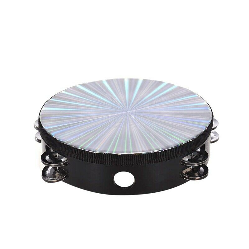 8 Inch Wooden Tambourine Handbell Hand Drum Reflective Head Percussion Inst