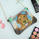 DIY Lion Special Shaped Diamond Painting Women Leather Chain Crossbody Bags