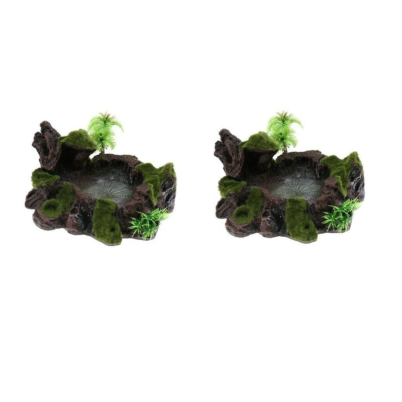 Set Of 2 Reptile Plant Decorative Water Dish & Food