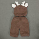 2pcs Crochet Cartoon Deer Costume Set Knitted Baby Hat Pants Photo Props