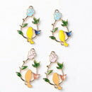4 Piece Alloy Enamel Flower Leaves Branch Bird Connector Necklace Pendant Beads