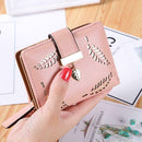 Leaf Hollow Women Short Clutch PU Leather Card Bag Short Wallet Solid Purse