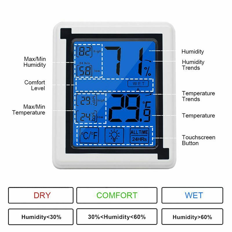 Digital Hygrometer Indoor Thermometer Humidity Gauge With Jumbo Touchscreen Q9G8