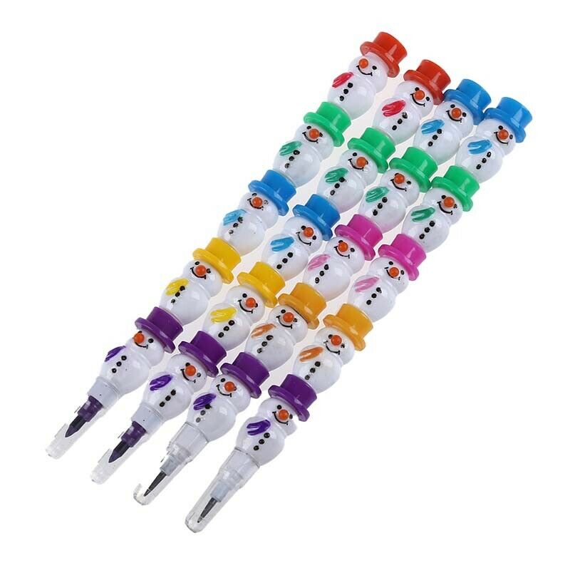 4Pcs Stackable Snowman Crayons And Pencils N9H8