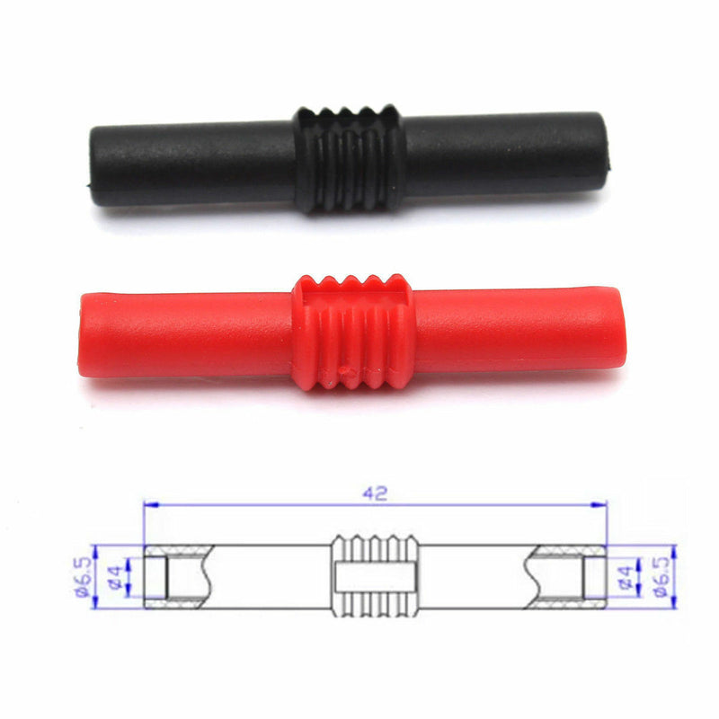 2pcs Black+Red Insulated 4mm to 4mm Banana Plug Female Socket Connector BE uWTEU