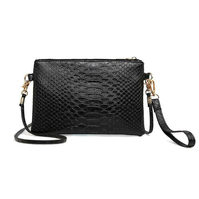 Alligator Pattern Wristlet Clutch Women Shoulder Messenger Handbags (Black)