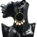 Bohemian National Round Shell Pendant Overhanging Earrings Women'S Long All