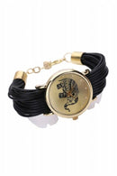 Women's Elephant Dial Braided Wrap Bracelet Wrist Watch Black T6U2