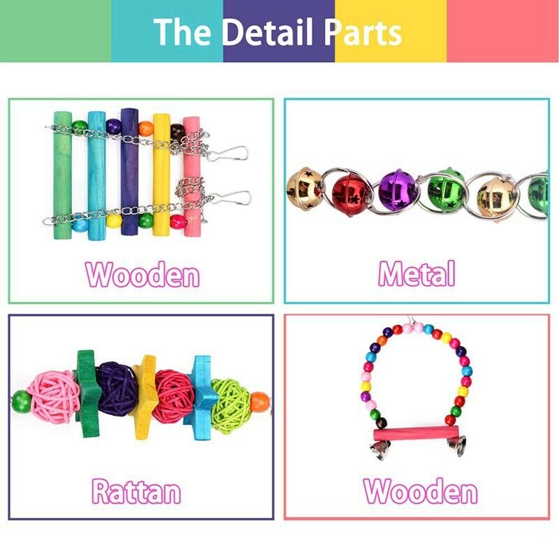 Bird Parrot Toys-Bird Hanging Shredding Swing Chew-Birds Ladder Bell Toys F R8A5