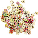 100 Pieces Floral Printed Flower Shape Wooden Buttons for Sewing and Crafts