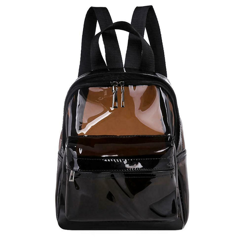 Clear Transparent Women Backpacks Jelly Teenage Girl Boys Schoolbag (Black)