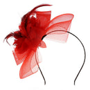 Red feather flower gauze beads headband Z7Q5