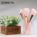 Zoreya 7Pcs Makeup Brushes Pink Cosmetic Brush Set With Leather Bag Powder