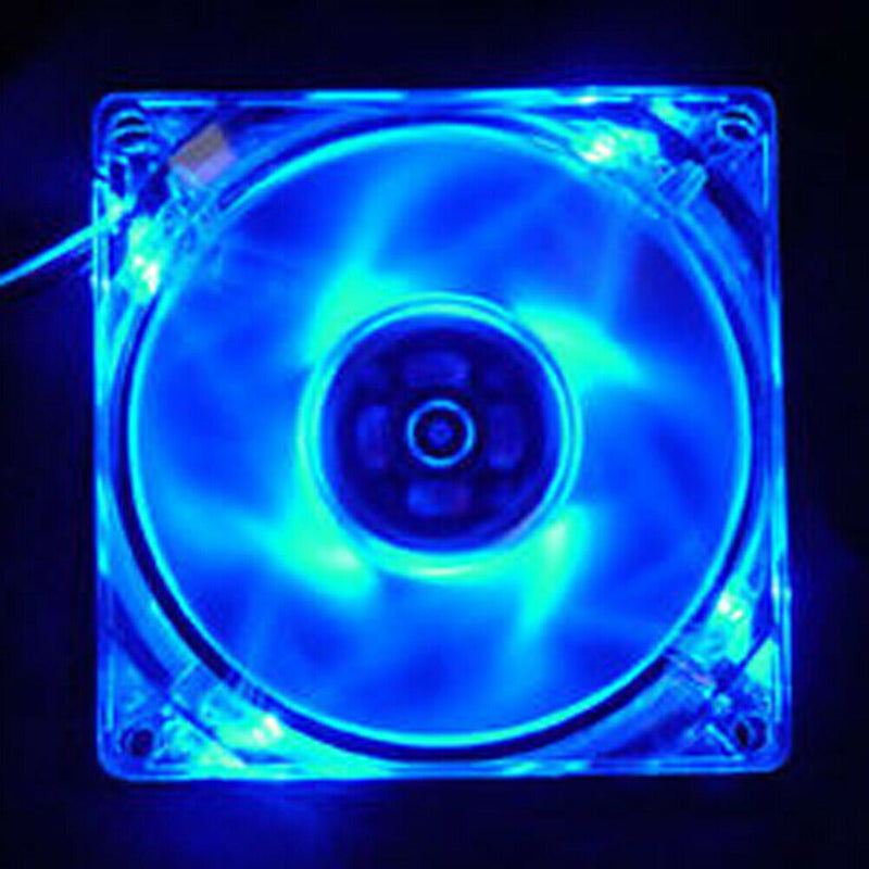 LED Light CPU Cooling Fan Computer PC Clear Case Quad 12CM Heatsink Blue