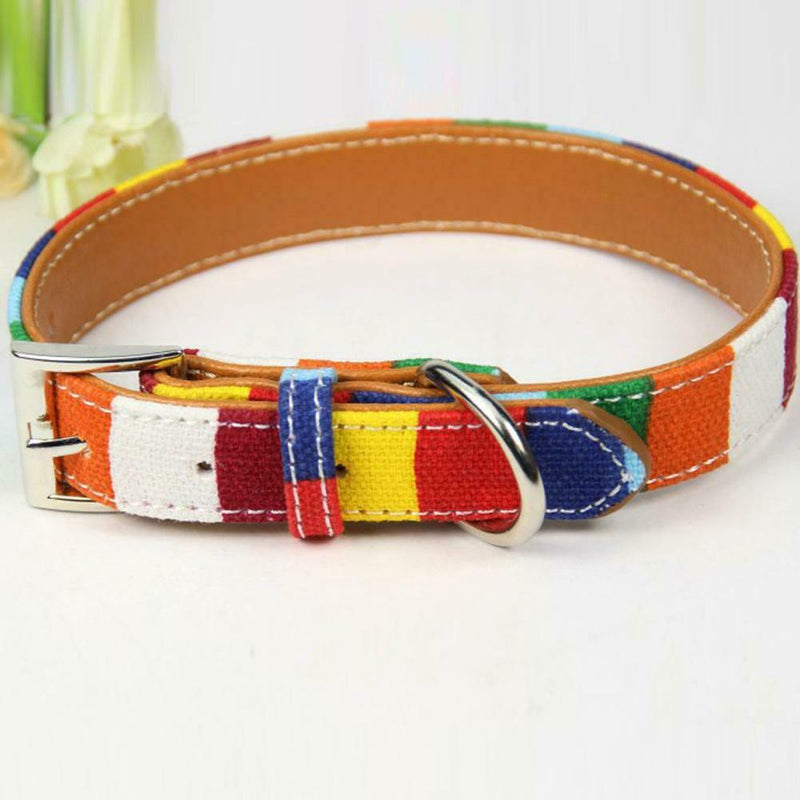 Pet Adjustable Collar Buckle Neck Leather Colorful Rainbow  S