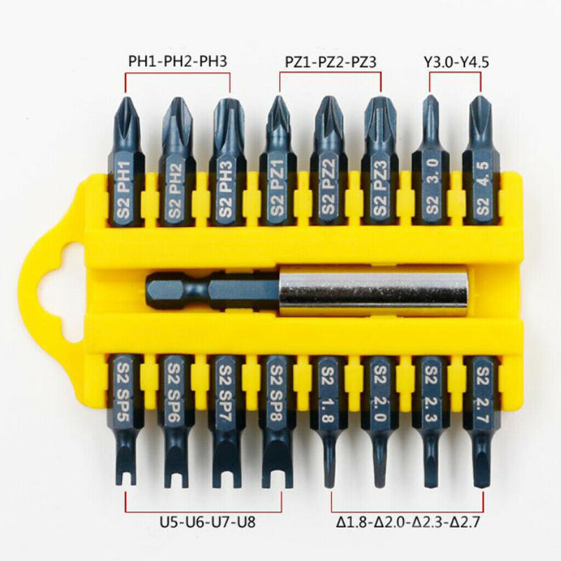 17Pcs Security Tamper Proof Multi-Bit Set Magnetic Holder Screwdriver Bits D