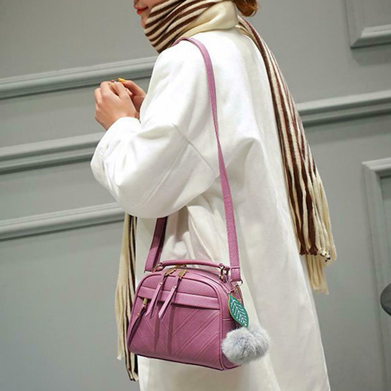 Women Messenger Handbag Shoulder Bag PU Leather Sling Bag/Light Purple