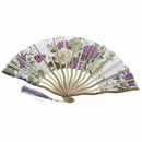 Chinese Floral Pattern Fabric Bamboo Frame Foldable Hand Fan Brown