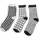 Autumn Winter Women Men Unisex Cotton Retro Socks 3 Pairs/lot Black+White E7P8