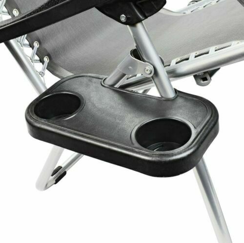 Chair Lawn Black Cup Holder For Zero Gravity Patio Lounge Pool Beach Side Tray--