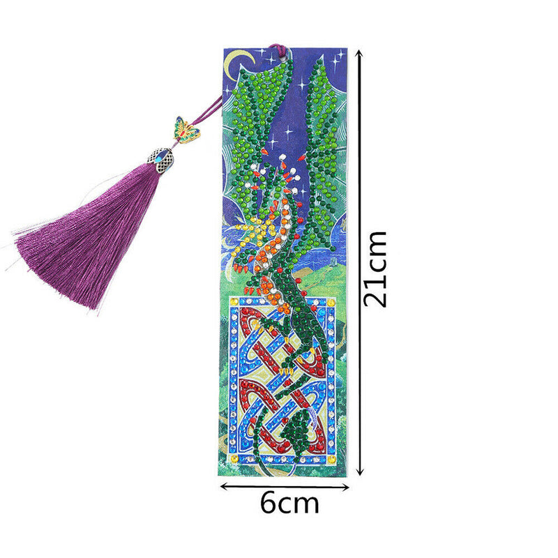 1 Set 5D Diamond Painting Dragon Bookmark Kit Leather For DIY Craft With Tassel