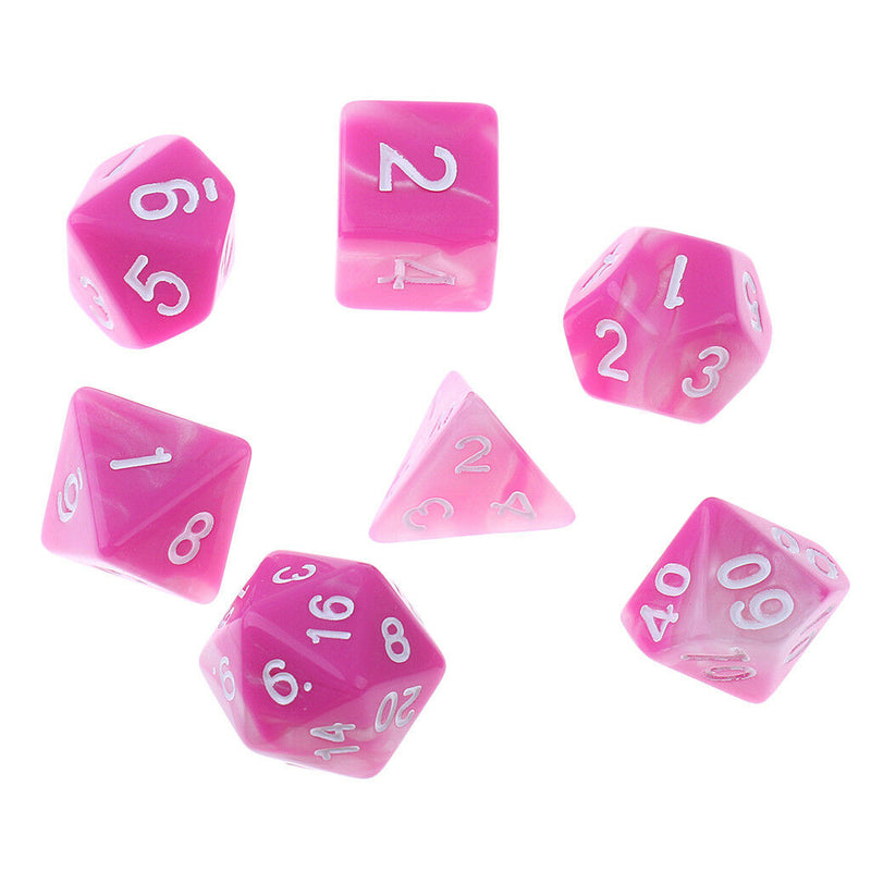 7X Polyhedral Dice for  D20 D12 D10 D8 D6 D4 Rose White