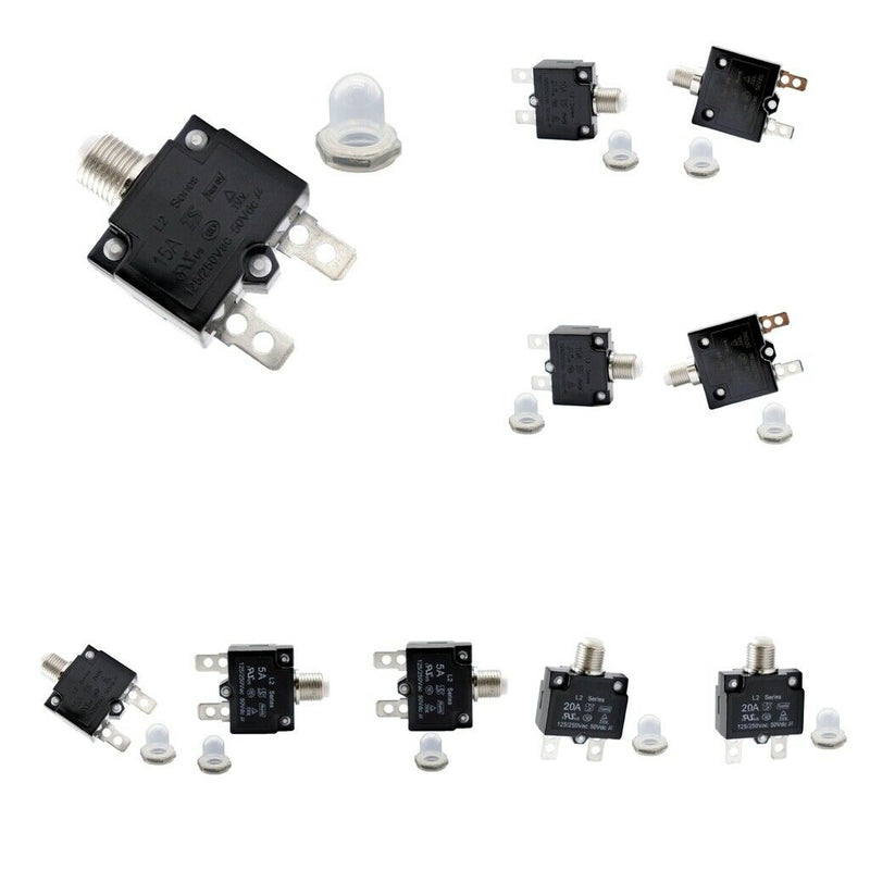 10Pcs Circuit Breaker Manual Resettable Overload Switch 5A+10A+20A+30A+15A