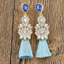 Women Rhinestone Tassel Dangle Ear Stud Fringe Drop Long Dress Earrings