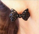 1Pair Women Black Rhinestone Crystal Bowknot Bow Tie AU Stud Earrings S1T5