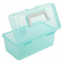 Clear Turquoise Plastic Tray 2 Compartment Tool Storage Box Case