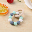 Nursing Bracelets Wooden Ring Baby Teether Silicone Chew Beads Toys (Blue) A