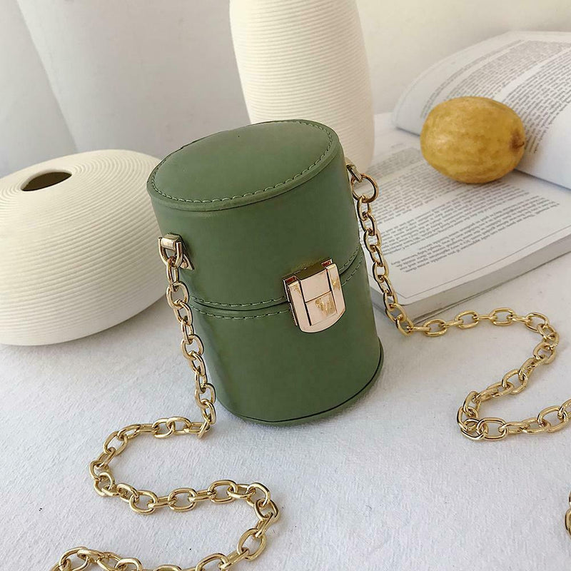 Mini Shoulder Handbags Leather Women Chain Crossbody Bucket Bags (Green) A