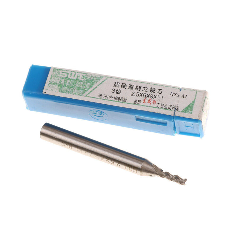 2.5*6*8*52 mm 3 Flute HSS CNC End Mill Cutter Straight Shank Bit Extended JR