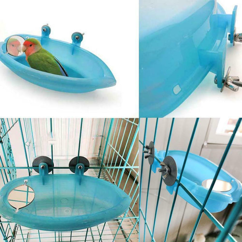 Plastic Bird Parrot Bathtub Toys Pet Bird Food Feeding Box (with Mirror)