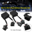 1 Pair H13 To H4  Anti-Flicker Decoder Round LED Headlight Kit For Jeep Wrangler