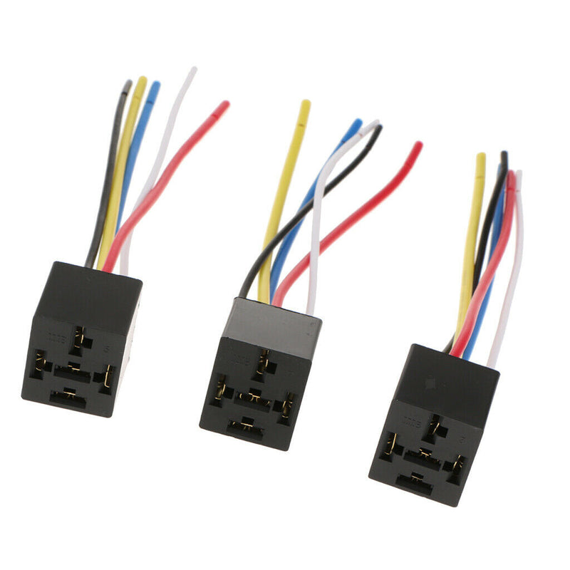 3Pcs Prewired 5 Pin Automotive Relay Harness Socket Holder 40A Fit for 6.3mm