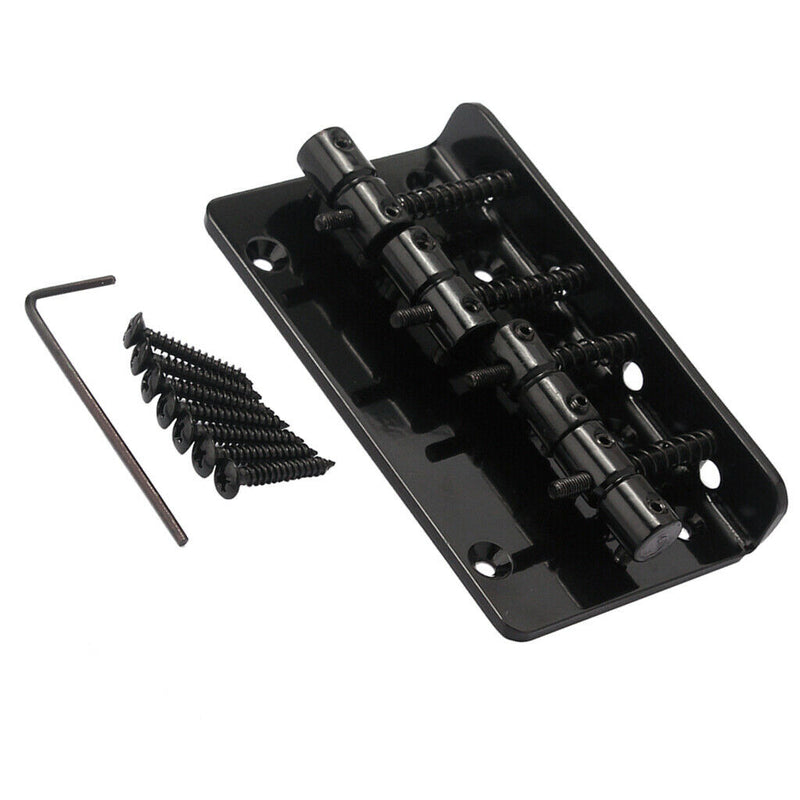 1 Set 4 Strings Electric Bass Bridge Tailpiece Hardtail Luthier Supply - Black