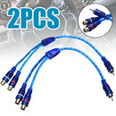 2pcs 12" RCA Audio Cable "Y" Adapter Splitter 2 Female to 1 Male Plug Cable Blue