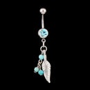 Crystal Ball Leaf Dangle Navel Belly Button Bar Barbell Ring Body Piercing New