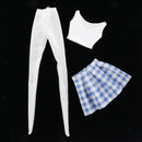 1/4 Blue Plaid Skirt + Vest + Stocking Suit For  DOD 43cm Dress Up