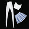 1/4 Blue Plaid Skirt + Vest + Stocking Suit For  DOD 43cm Dress Up