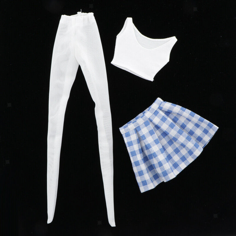 1/4 Blue Plaid Skirt + Vest + Stocking Suit For  DOD 43cm Dress Up