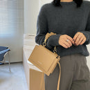 Handle Pleated Messenger Bag Women PU Solid Color Shoulder Handbags (Khaki)